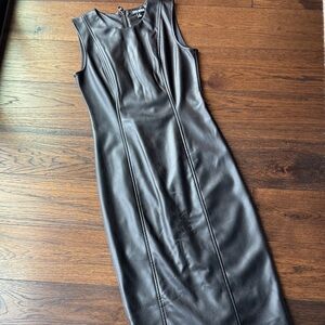 Elegant Black Faux Leather Sleeveless Dress